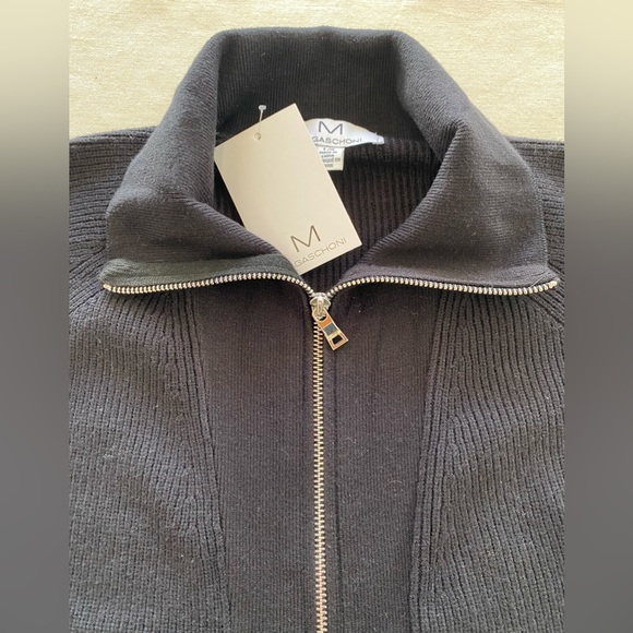 NWT Magaschoni Black Drivers Knit Double Full-Zip Sweater Men’s Large Casual - Picture 2 of 6